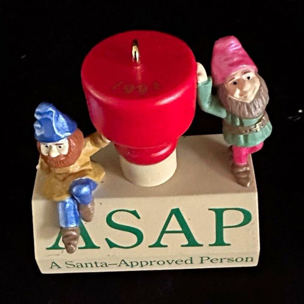 Hallmark ASAP A Santa-Approved Person, rubber stamp,  Elf Figurine, 1994